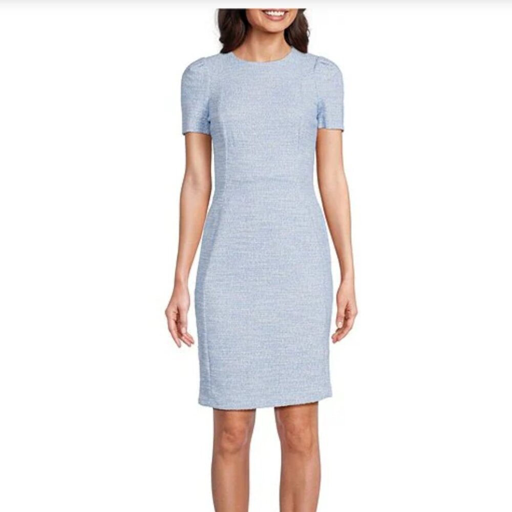Calvin Klein Short Sleeve Crew Neck Tweed Sheath Dress
